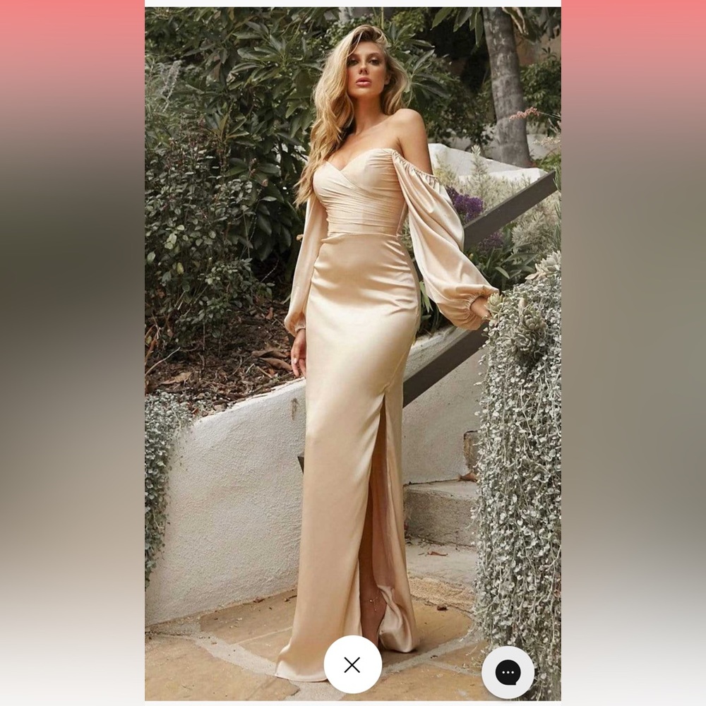 Cinderella Divine - 7482 Billowy Sleeve High Slit Gown